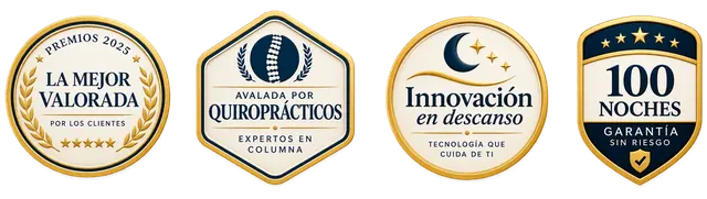 La mejor valorada por los clientes · Avalada por quiroprácticos · Innovación en descanso · 100 noches de garantía sin riesgo